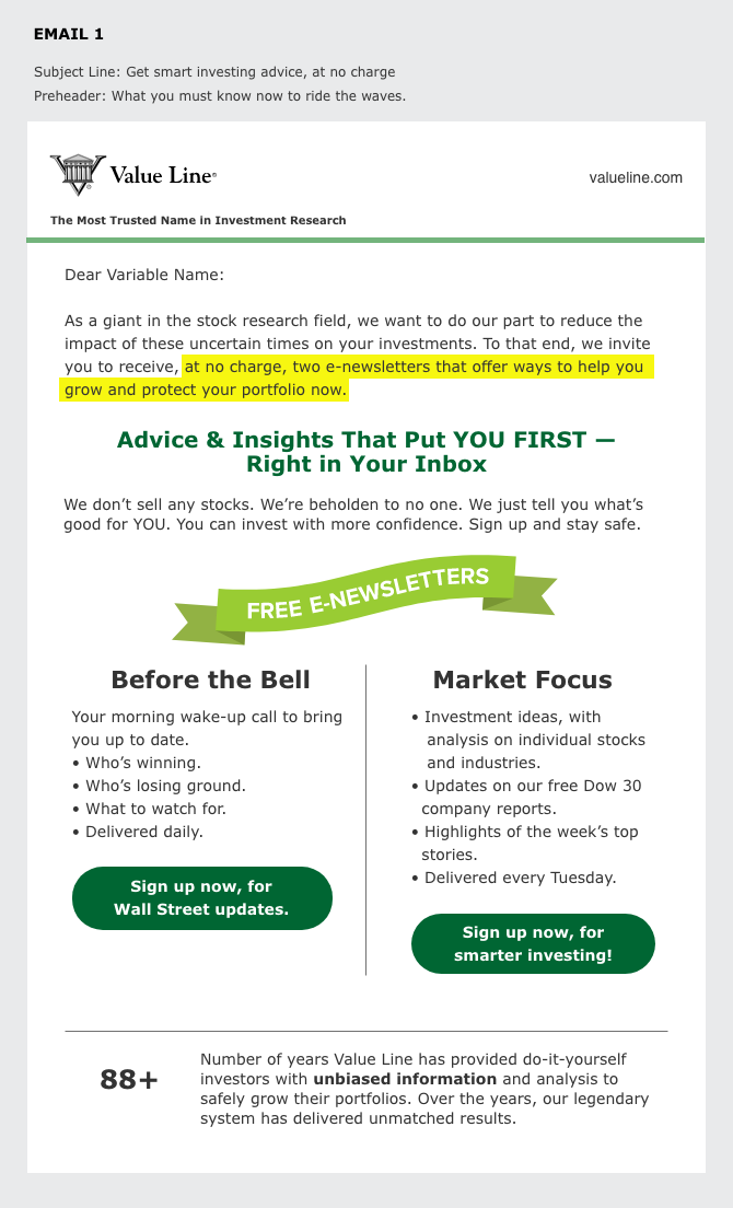 Value Line Emails - Randman Design Direct