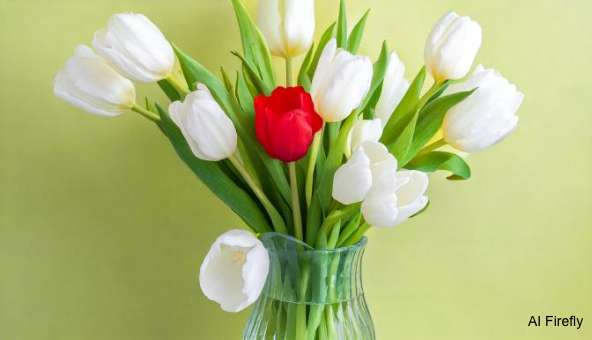 red tulip with white ones